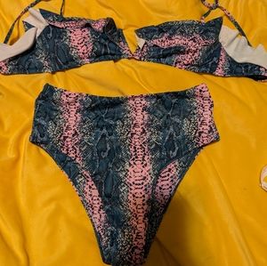 Buddy Love adjustable pink & blue snakeskin swimsuit bikini set large